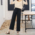 Pantalones de pierna ancha hasta el tobillo para mujer, pantalón informal de cintura elástica sólida, pantalones sueltos de seda de hielo, primavera y verano - VibraStore