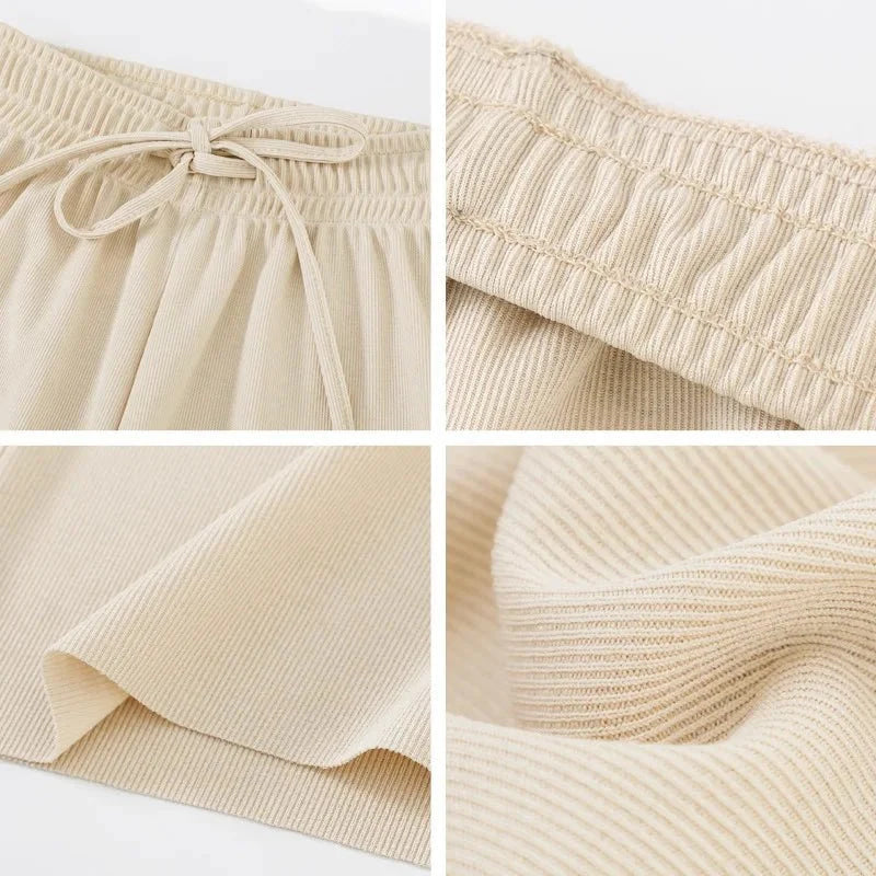 Pantalones de pierna ancha hasta el tobillo para mujer, pantalón informal de cintura elástica sólida, pantalones sueltos de seda de hielo, primavera y verano - VibraStore