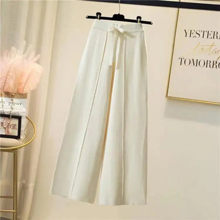 Pantalones de punto para mujer, primavera y otoño, cintura alta, elásticos, con cordón, sueltos, informales, para fregar, rectos, de pierna ancha - VibraStore