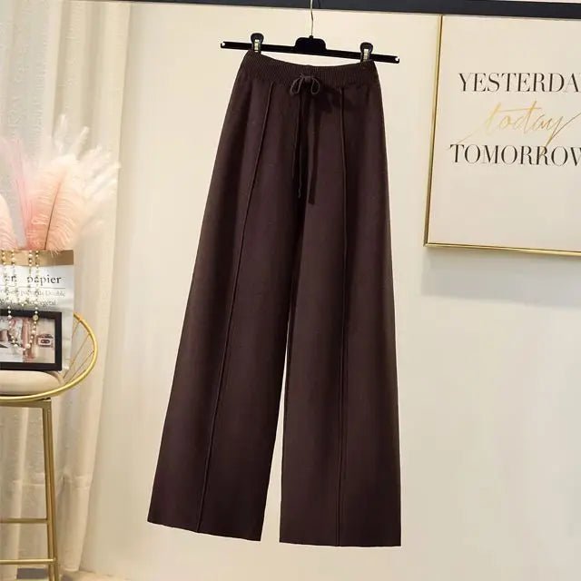 Pantalones de punto para mujer, primavera y otoño, cintura alta, elásticos, con cordón, sueltos, informales, para fregar, rectos, de pierna ancha - VibraStore