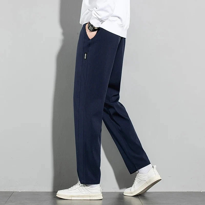 Pantalones de seda de hielo para hombre,pantalones informales de negocios finos negros y grises, pantalones de chándal de pierna recta transpirables elásticos para exteriores - VibraStore
