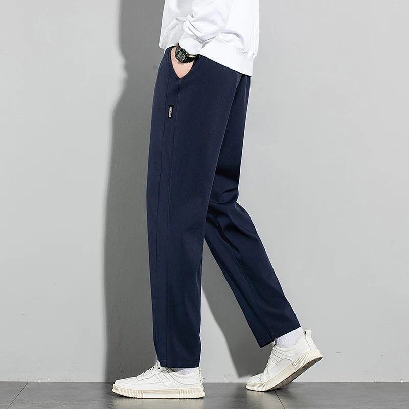 Pantalones de seda de hielo para hombre,pantalones informales de negocios finos negros y grises, pantalones de chándal de pierna recta transpirables elásticos para exteriores - VibraStore