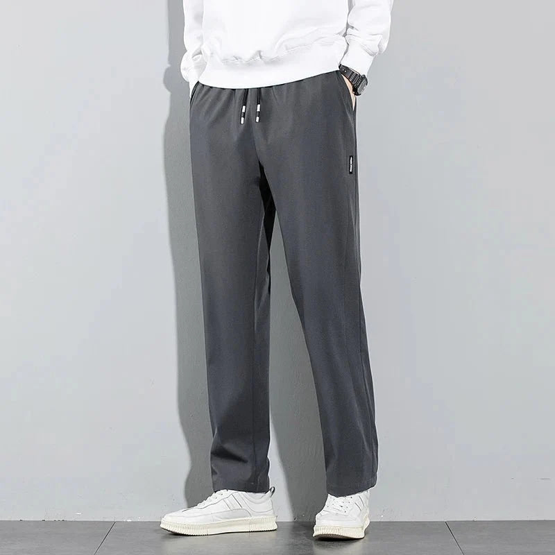 Pantalones de seda de hielo para hombre,pantalones informales de negocios finos negros y grises, pantalones de chándal de pierna recta transpirables elásticos para exteriores - VibraStore