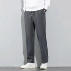 Pantalones de seda de hielo para hombre,pantalones informales de negocios finos negros y grises, pantalones de chándal de pierna recta transpirables elásticos para exteriores - VibraStore