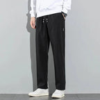 Pantalones de seda de hielo para hombre,pantalones informales de negocios finos negros y grises, pantalones de chándal de pierna recta transpirables elásticos para exteriores - VibraStore