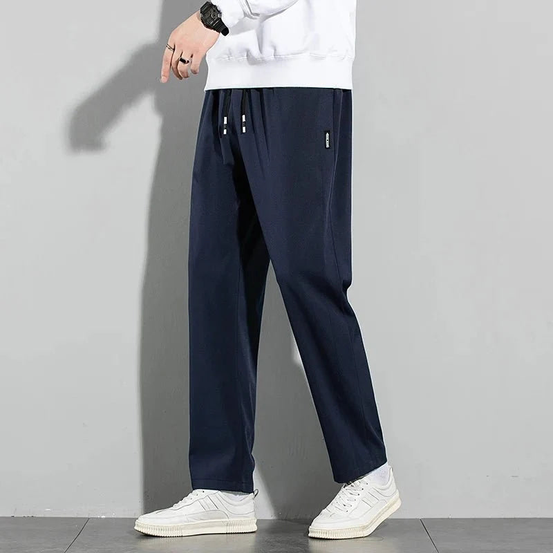 Pantalones de seda de hielo para hombre,pantalones informales de negocios finos negros y grises, pantalones de chándal de pierna recta transpirables elásticos para exteriores - VibraStore