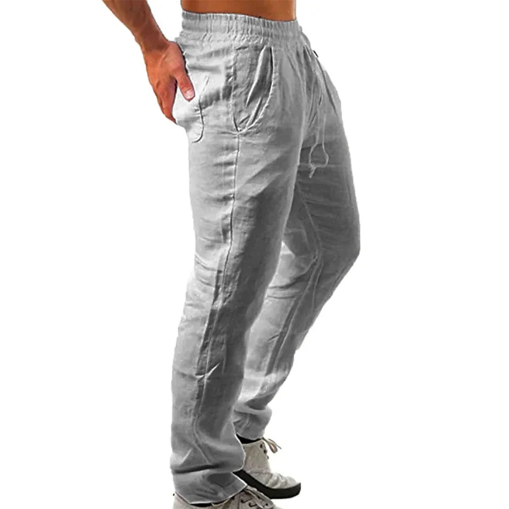 Pantalones deportivos de verano para hombre, pantalones de lino y algodón sólido, pantalones de entrenamiento informales transpirables, pantalones de chándal Hip Pop, ropa de calle - VibraStore