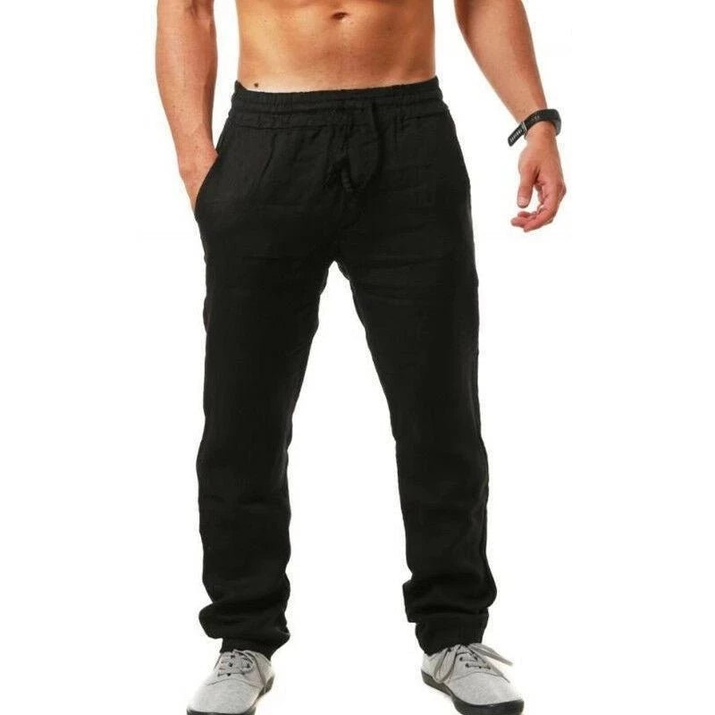 Pantalones deportivos de verano para hombre, pantalones de lino y algodón sólido, pantalones de entrenamiento informales transpirables, pantalones de chándal Hip Pop, ropa de calle - VibraStore