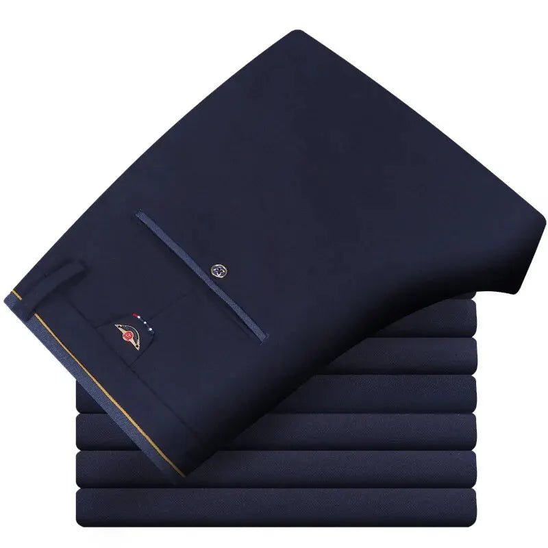 Pantalones rectos elásticos para hombre, pantalones largos informales de negocios, pantalones formales para hombre, colores sólidos, negro y azul - VibraStore