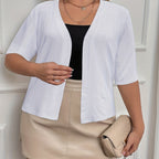 Plus Size Elegant Cardigan, Women's Plus Basic Half Sleeve Slight Stretch Cardigan - VibraStore