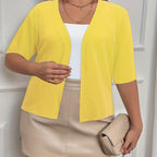 Plus Size Elegant Cardigan, Women's Plus Basic Half Sleeve Slight Stretch Cardigan - VibraStore