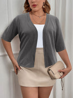 Plus Size Elegant Cardigan, Women's Plus Basic Half Sleeve Slight Stretch Cardigan - VibraStore