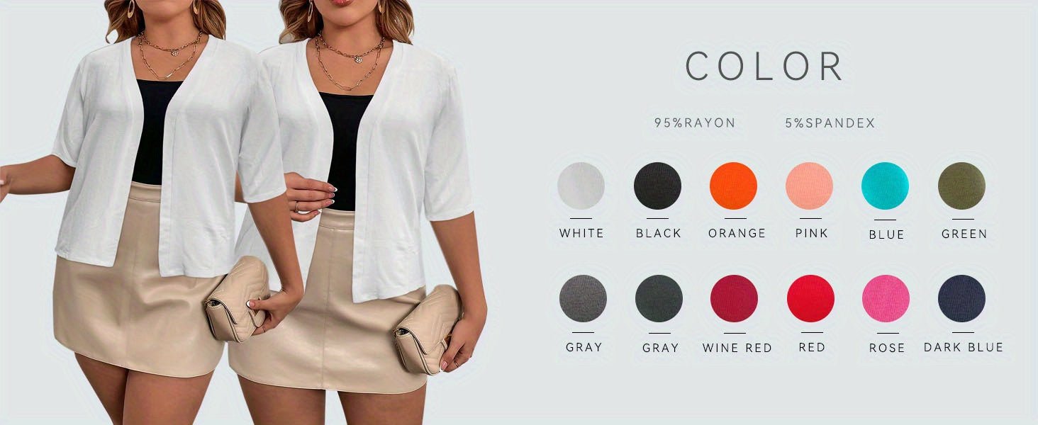 Plus Size Elegant Cardigan, Women's Plus Basic Half Sleeve Slight Stretch Cardigan - VibraStore