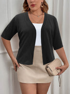 Plus Size Elegant Cardigan, Women's Plus Basic Half Sleeve Slight Stretch Cardigan - VibraStore