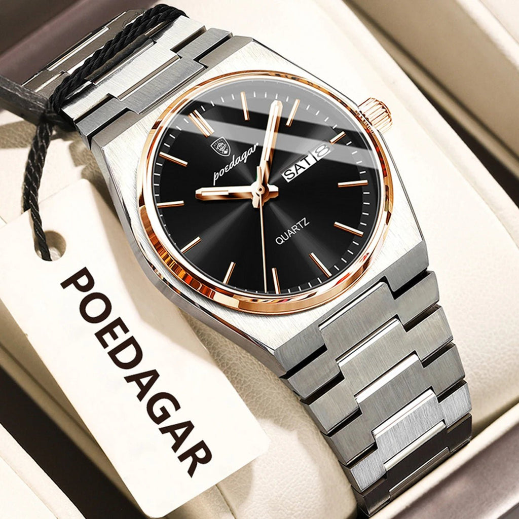 POEDAGAR Fashion Woman Watch Stainless Steel Waterproof Luminous Luxury Ladies Wristwatch Date Week Women's Quartz Watches Reloj - VibraStore