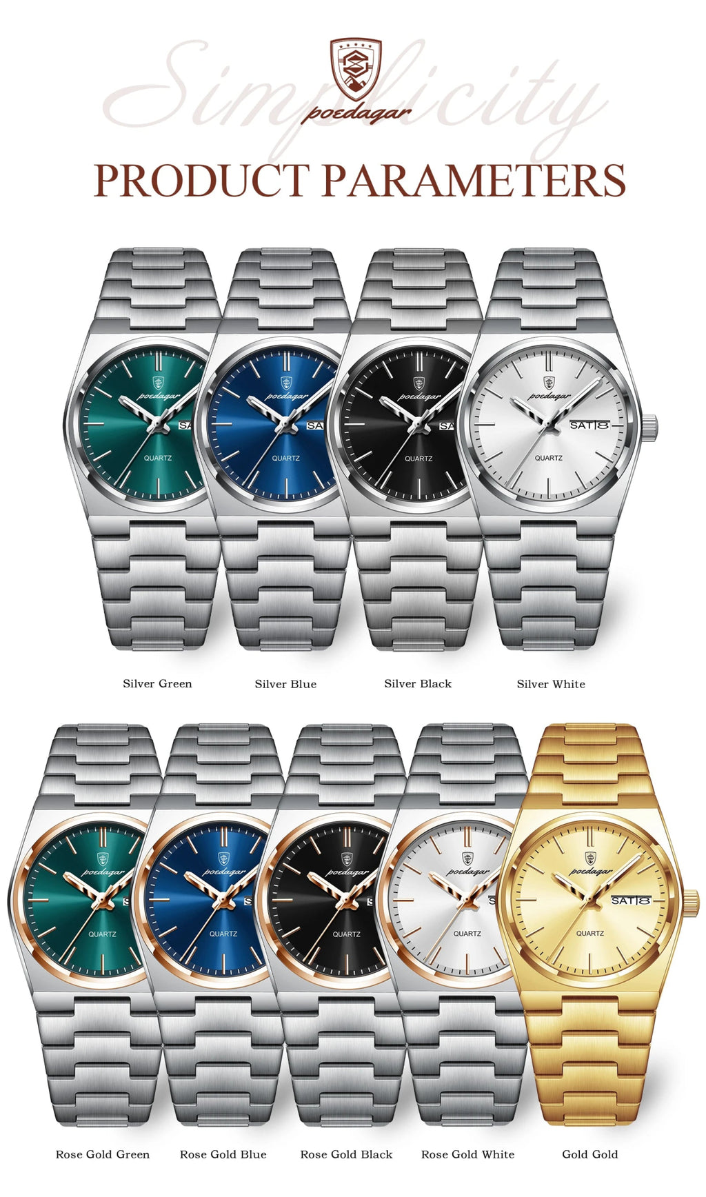 POEDAGAR Fashion Woman Watch Stainless Steel Waterproof Luminous Luxury Ladies Wristwatch Date Week Women's Quartz Watches Reloj - VibraStore