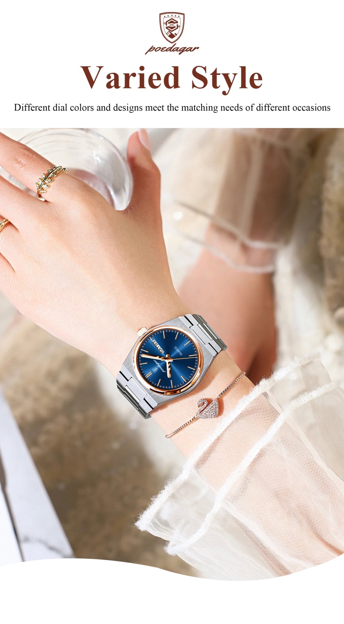 POEDAGAR Fashion Woman Watch Stainless Steel Waterproof Luminous Luxury Ladies Wristwatch Date Week Women's Quartz Watches Reloj - VibraStore