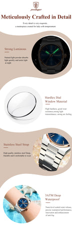 POEDAGAR Fashion Woman Watch Stainless Steel Waterproof Luminous Luxury Ladies Wristwatch Date Week Women's Quartz Watches Reloj - VibraStore