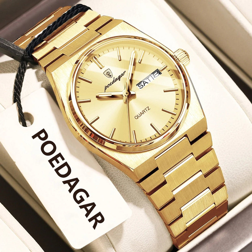 POEDAGAR Fashion Woman Watch Stainless Steel Waterproof Luminous Luxury Ladies Wristwatch Date Week Women's Quartz Watches Reloj - VibraStore