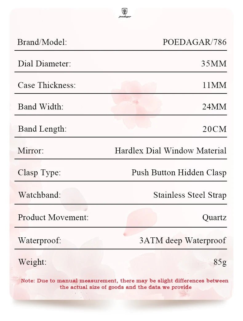 POEDAGAR Fashion Woman Watch Stainless Steel Waterproof Luminous Luxury Ladies Wristwatch Date Week Women's Quartz Watches Reloj - VibraStore