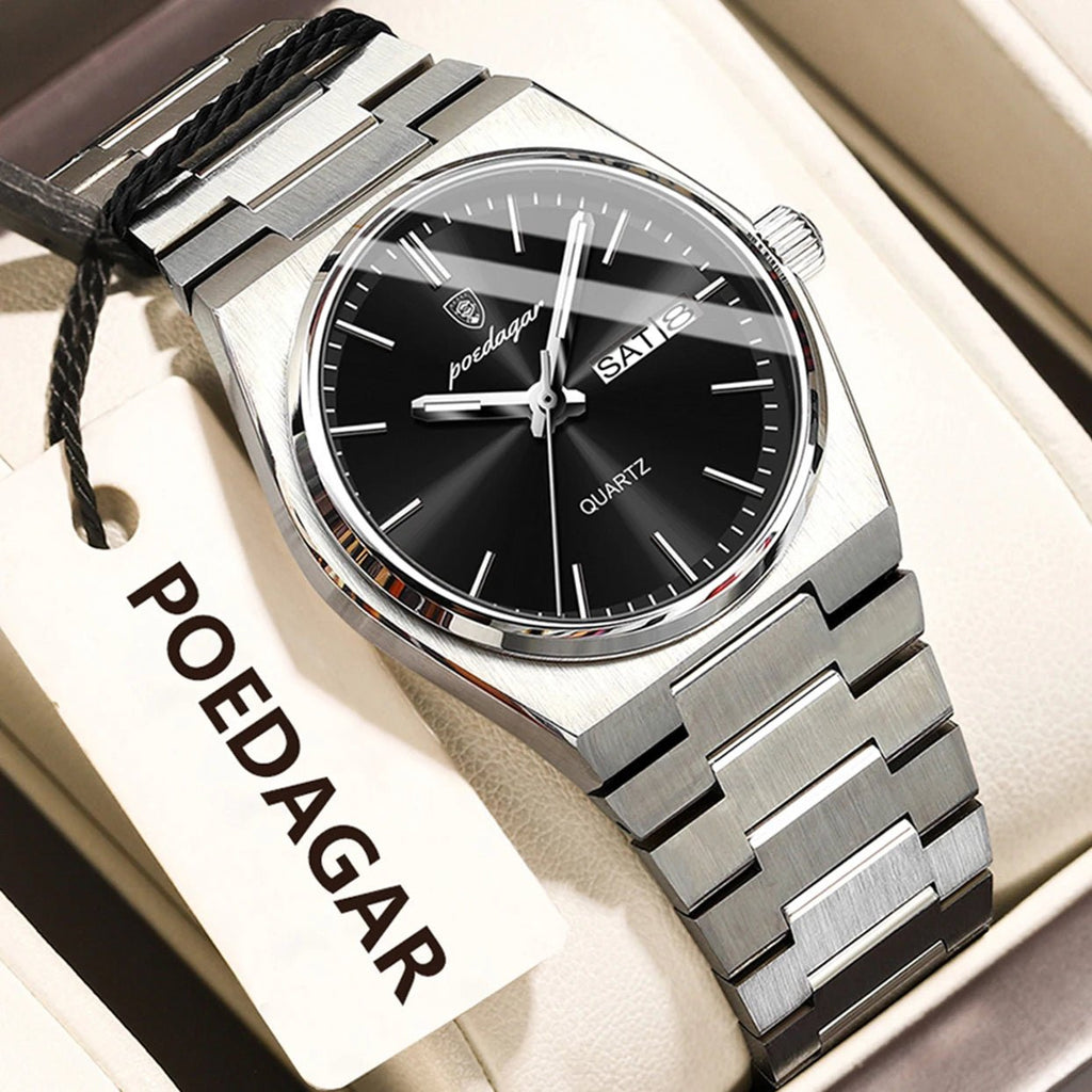 POEDAGAR Fashion Woman Watch Stainless Steel Waterproof Luminous Luxury Ladies Wristwatch Date Week Women's Quartz Watches Reloj - VibraStore