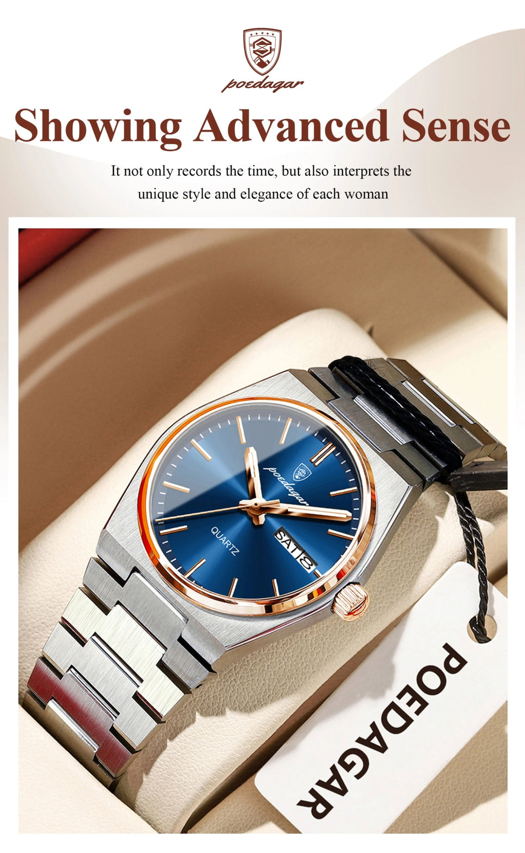 POEDAGAR Fashion Woman Watch Stainless Steel Waterproof Luminous Luxury Ladies Wristwatch Date Week Women's Quartz Watches Reloj - VibraStore