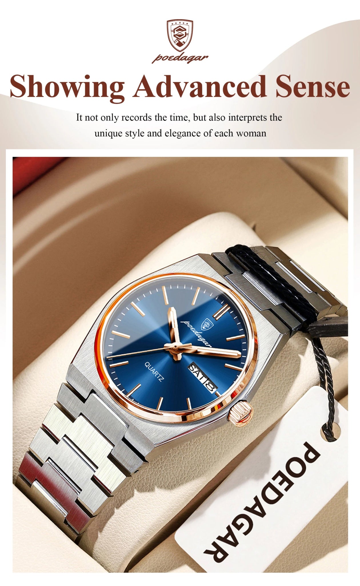 POEDAGAR Fashion Woman Watch Stainless Steel Waterproof Luminous Luxury Ladies Wristwatch Date Week Women's Quartz Watches Reloj - VibraStore