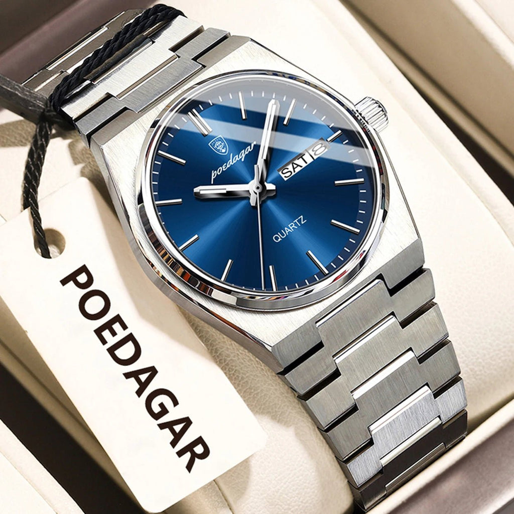 POEDAGAR Fashion Woman Watch Stainless Steel Waterproof Luminous Luxury Ladies Wristwatch Date Week Women's Quartz Watches Reloj - VibraStore