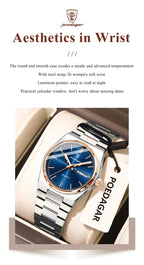 POEDAGAR Fashion Woman Watch Stainless Steel Waterproof Luminous Luxury Ladies Wristwatch Date Week Women's Quartz Watches Reloj - VibraStore