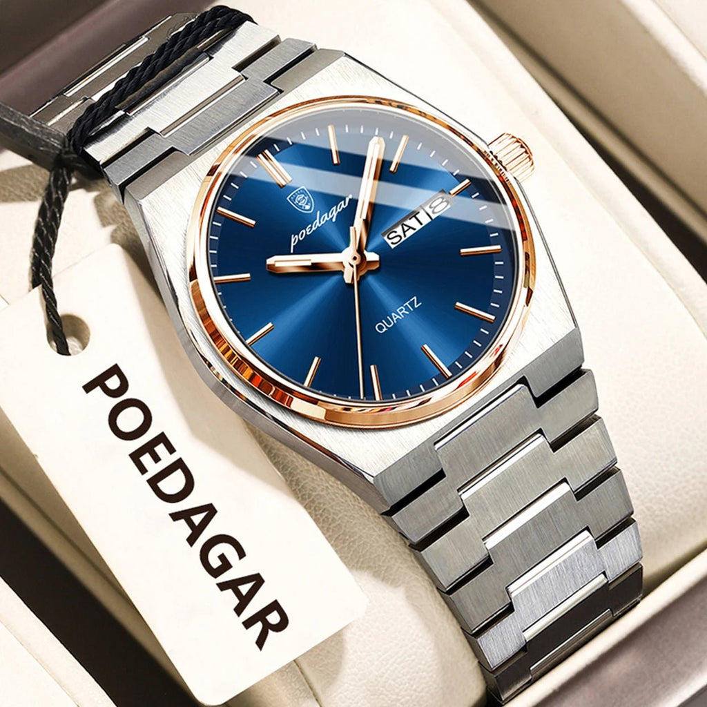 POEDAGAR Fashion Woman Watch Stainless Steel Waterproof Luminous Luxury Ladies Wristwatch Date Week Women's Quartz Watches Reloj - VibraStore