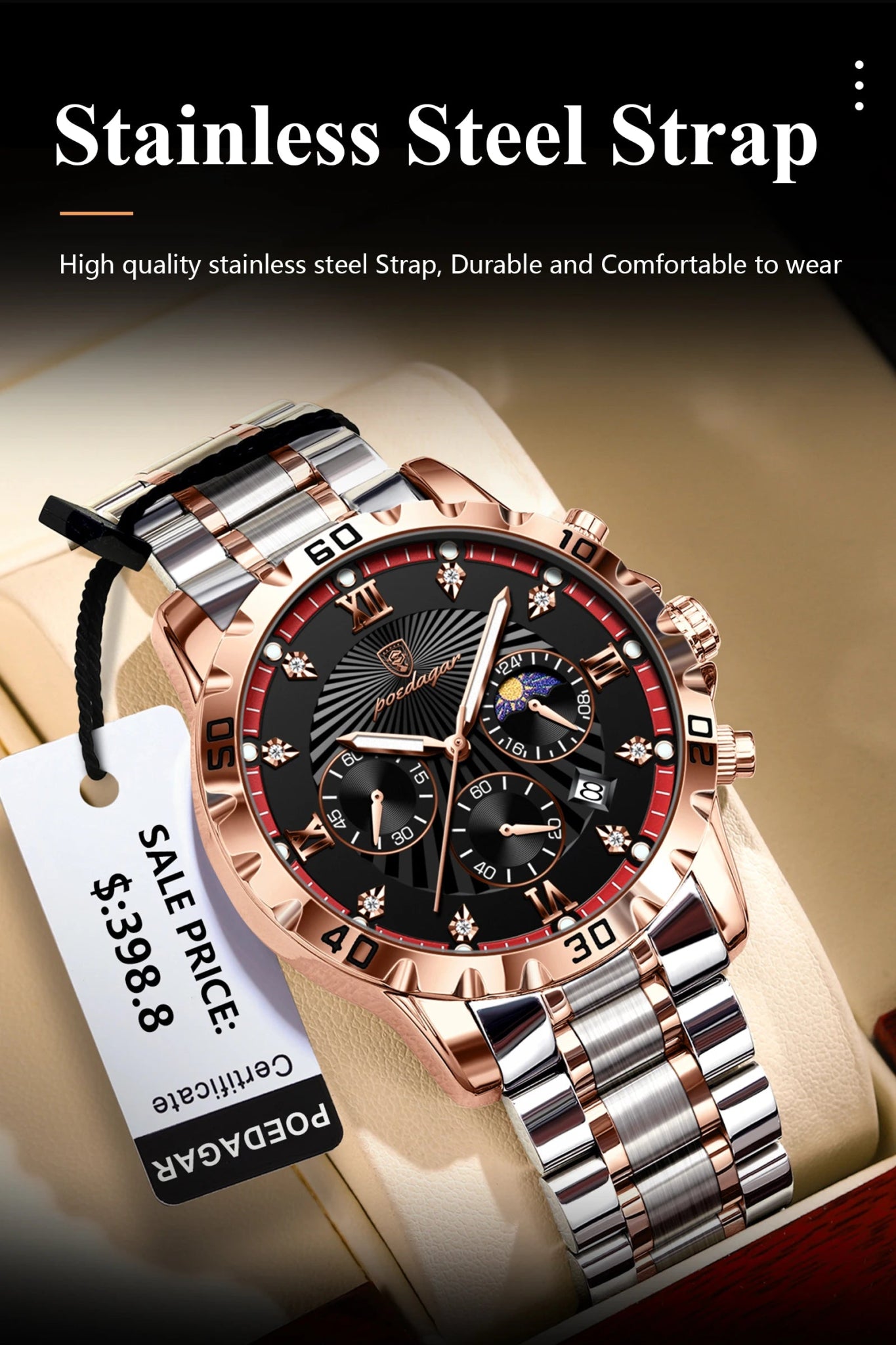 POEDAGAR Luxury Sports Watches For Men Stainless Steel Chronograph Date Man Watch Waterproof Luminous Fashion Men's Quartz Watch - VibraStore