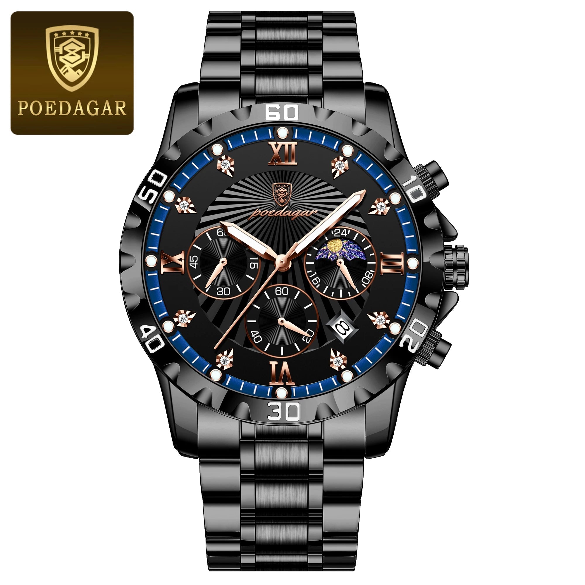 POEDAGAR Luxury Sports Watches For Men Stainless Steel Chronograph Date Man Watch Waterproof Luminous Fashion Men's Quartz Watch - VibraStore
