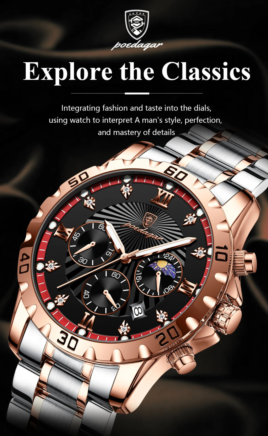 POEDAGAR Luxury Sports Watches For Men Stainless Steel Chronograph Date Man Watch Waterproof Luminous Fashion Men's Quartz Watch - VibraStore