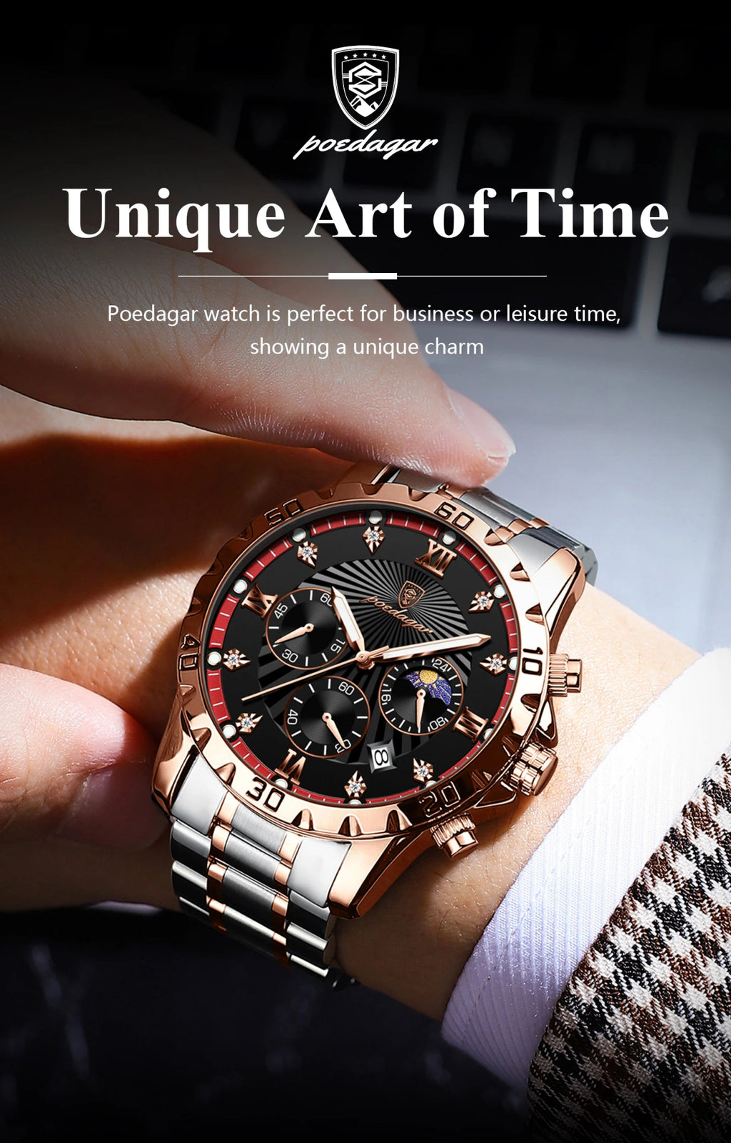 POEDAGAR Luxury Sports Watches For Men Stainless Steel Chronograph Date Man Watch Waterproof Luminous Fashion Men's Quartz Watch - VibraStore