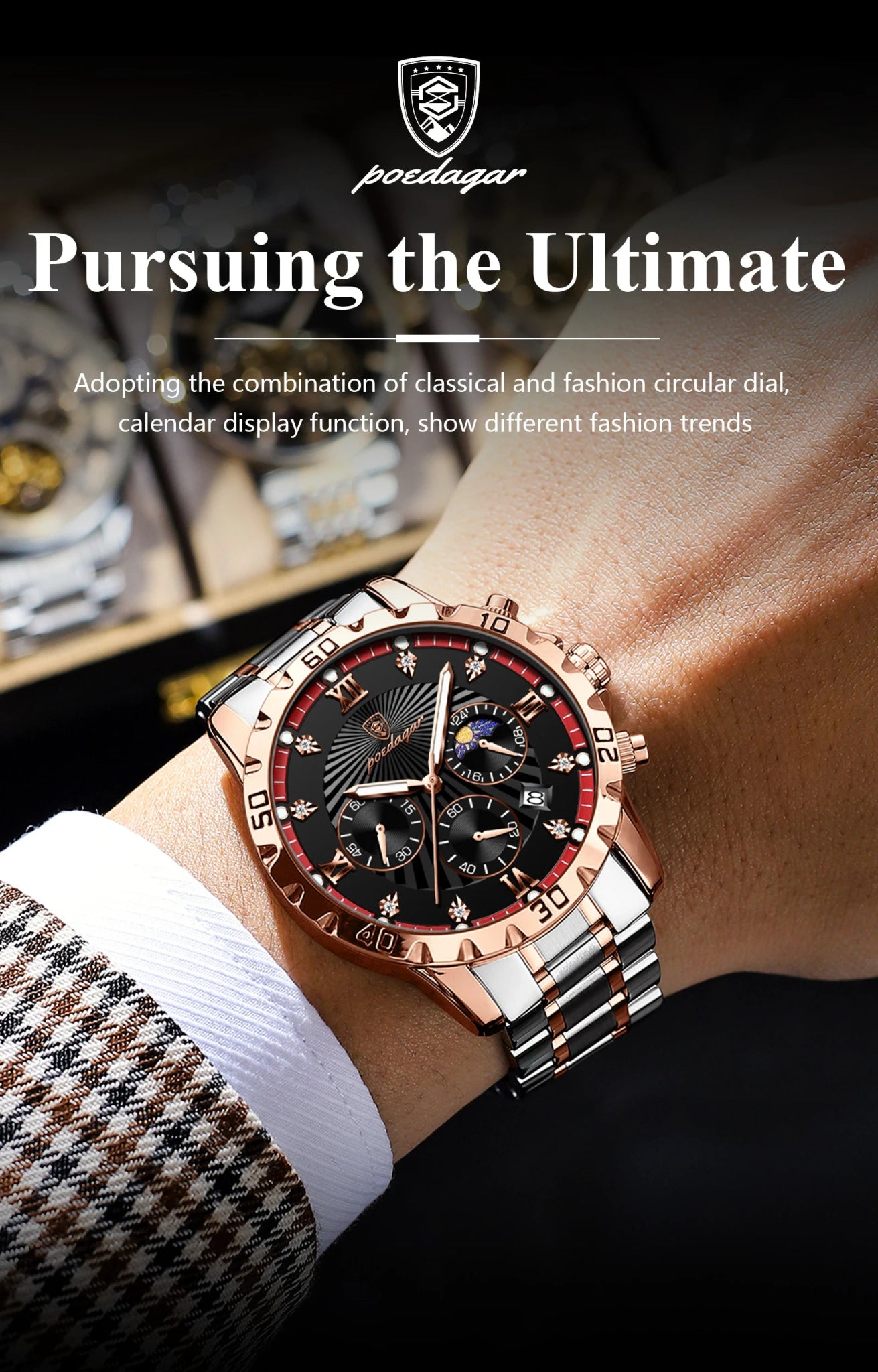 POEDAGAR Luxury Sports Watches For Men Stainless Steel Chronograph Date Man Watch Waterproof Luminous Fashion Men's Quartz Watch - VibraStore