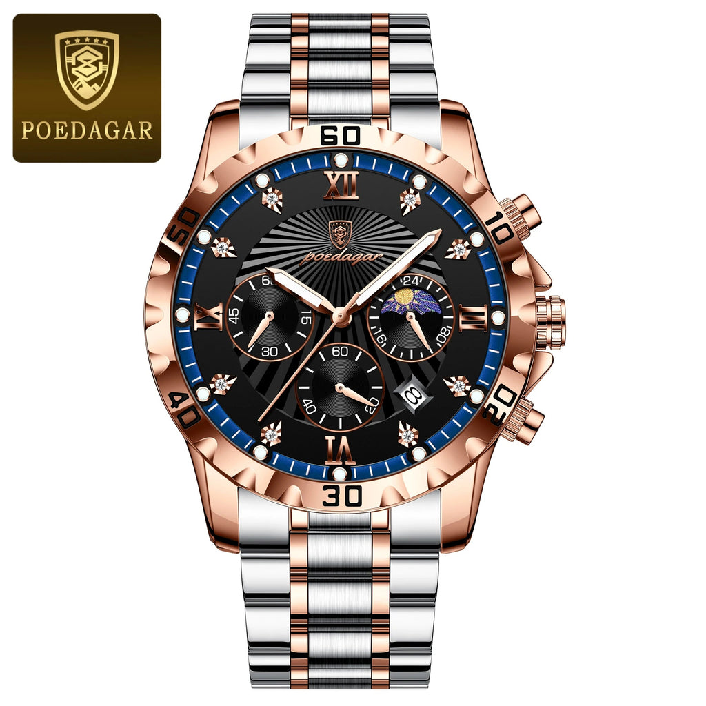 POEDAGAR Luxury Sports Watches For Men Stainless Steel Chronograph Date Man Watch Waterproof Luminous Fashion Men's Quartz Watch - VibraStore