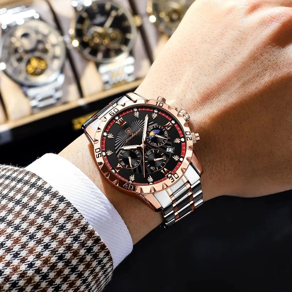 POEDAGAR Luxury Sports Watches For Men Stainless Steel Chronograph Date Man Watch Waterproof Luminous Fashion Men's Quartz Watch - VibraStore