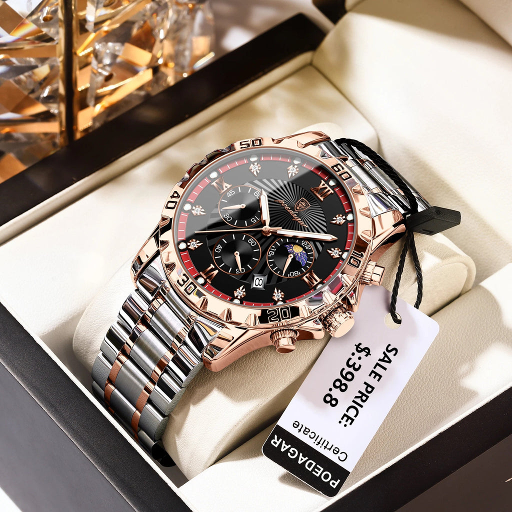 POEDAGAR Luxury Sports Watches For Men Stainless Steel Chronograph Date Man Watch Waterproof Luminous Fashion Men's Quartz Watch - VibraStore