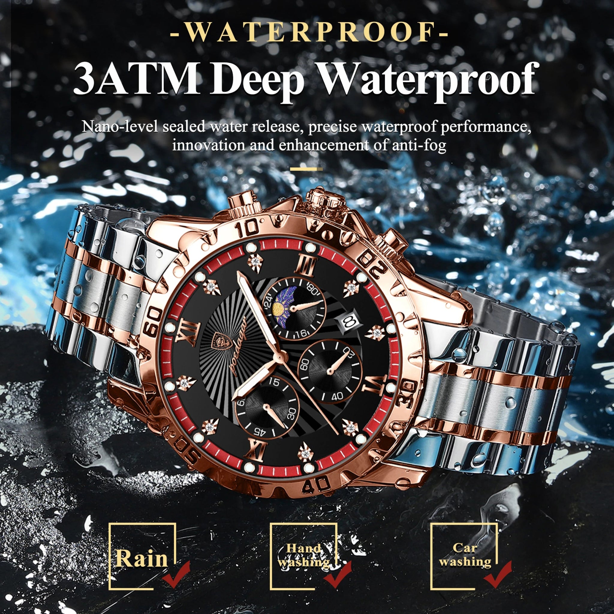 POEDAGAR Luxury Sports Watches For Men Stainless Steel Chronograph Date Man Watch Waterproof Luminous Fashion Men's Quartz Watch - VibraStore