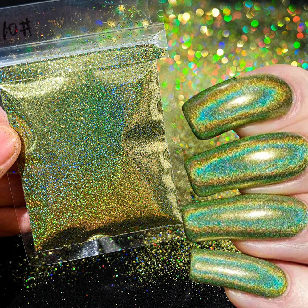 Polvo holográfico para decoración de uñas, pigmento cromado ultrafino, polvo metálico reflectante, purpurina para manicura, 0,2mm, 50g por bolsa - VibraStore
