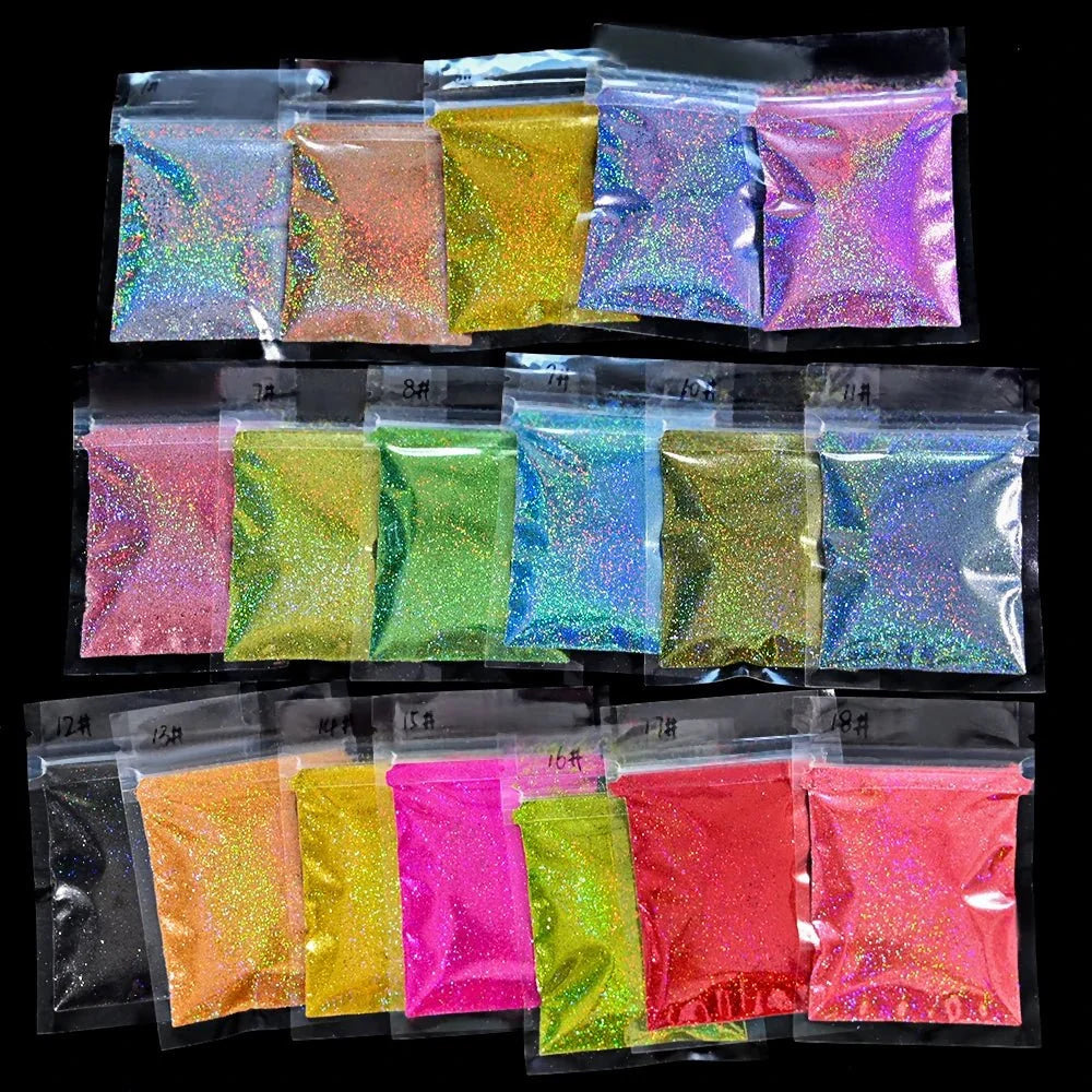 Polvo holográfico para decoración de uñas, pigmento cromado ultrafino, polvo metálico reflectante, purpurina para manicura, 0,2mm, 50g por bolsa - VibraStore