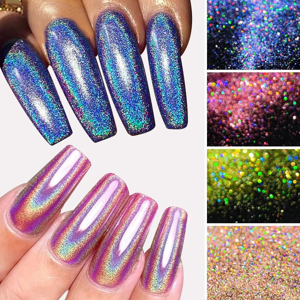 Polvo holográfico para decoración de uñas, pigmento cromado ultrafino, polvo metálico reflectante, purpurina para manicura, 0,2mm, 50g por bolsa - VibraStore