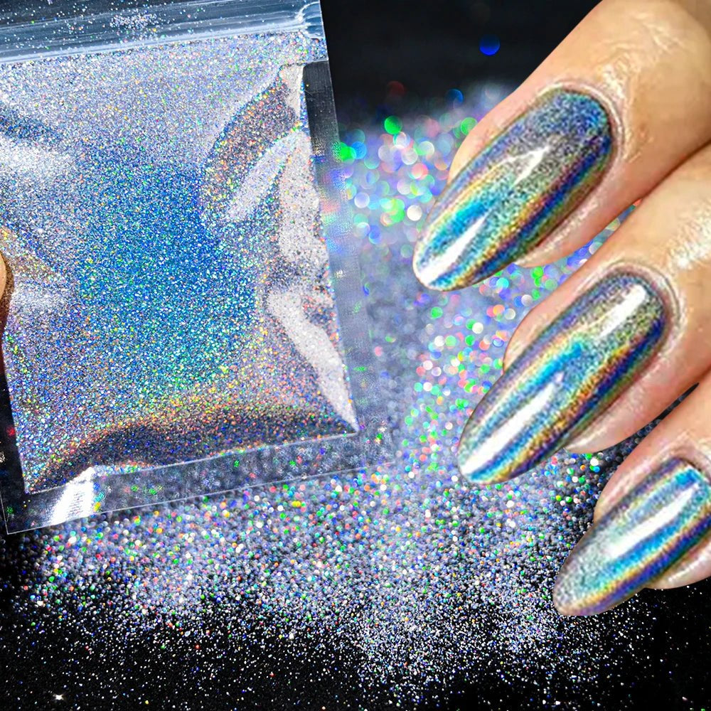 Polvo holográfico para decoración de uñas, pigmento cromado ultrafino, polvo metálico reflectante, purpurina para manicura, 0,2mm, 50g por bolsa - VibraStore