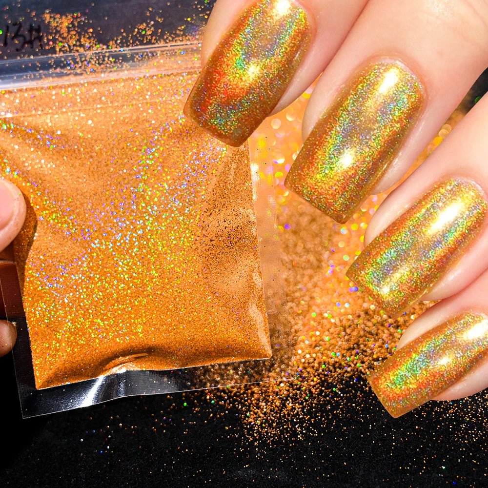 Polvo holográfico para decoración de uñas, pigmento cromado ultrafino, polvo metálico reflectante, purpurina para manicura, 0,2mm, 50g por bolsa - VibraStore