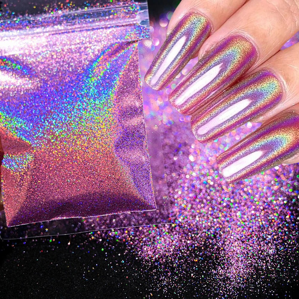 Polvo holográfico para decoración de uñas, pigmento cromado ultrafino, polvo metálico reflectante, purpurina para manicura, 0,2mm, 50g por bolsa - VibraStore