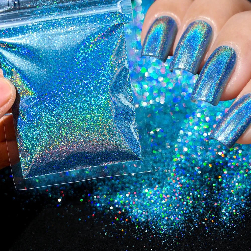 Polvo holográfico para decoración de uñas, pigmento cromado ultrafino, polvo metálico reflectante, purpurina para manicura, 0,2mm, 50g por bolsa - VibraStore
