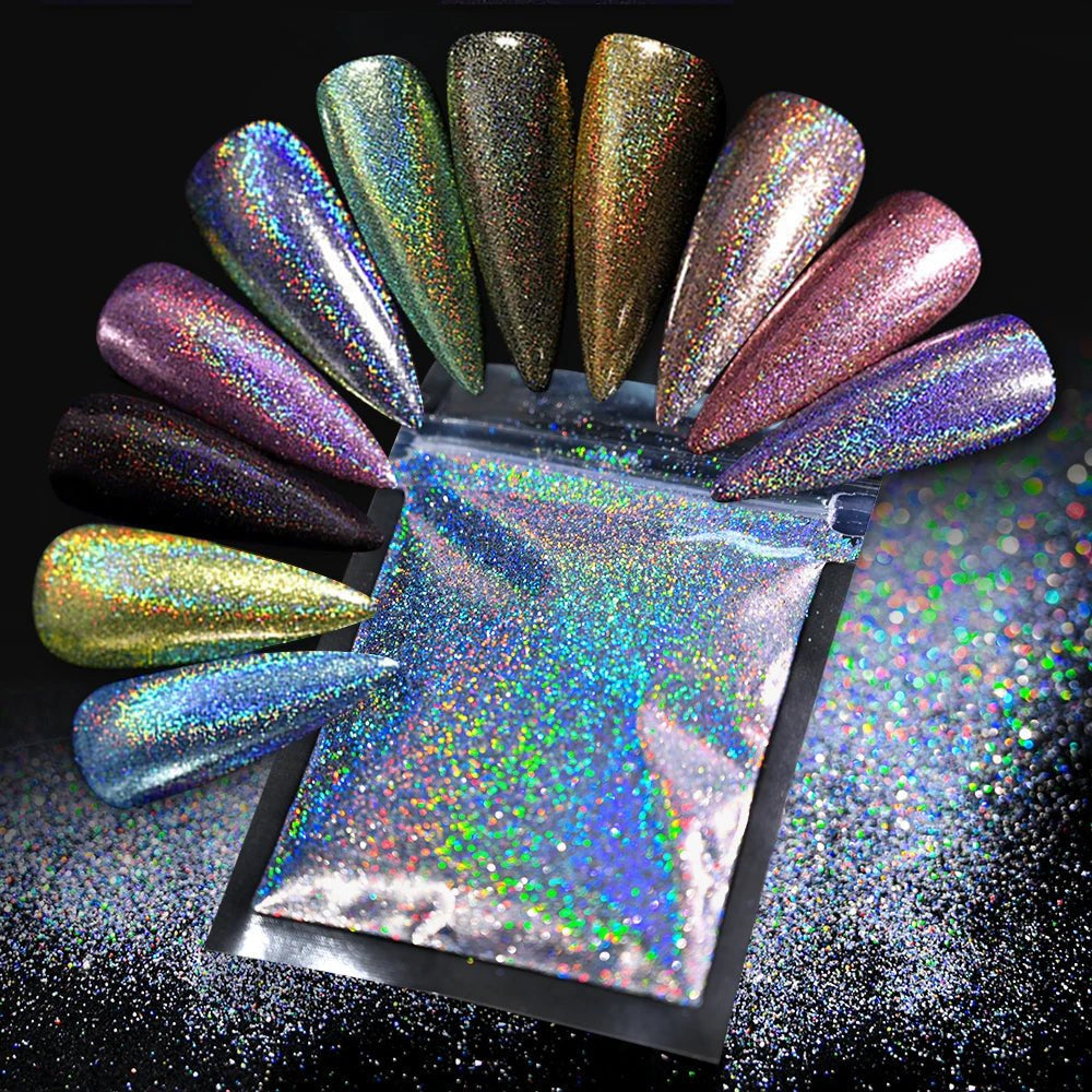 Polvo holográfico para decoración de uñas, pigmento cromado ultrafino, polvo metálico reflectante, purpurina para manicura, 0,2mm, 50g por bolsa - VibraStore