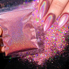 Polvo holográfico para decoración de uñas, pigmento cromado ultrafino, polvo metálico reflectante, purpurina para manicura, 0,2mm, 50g por bolsa - VibraStore