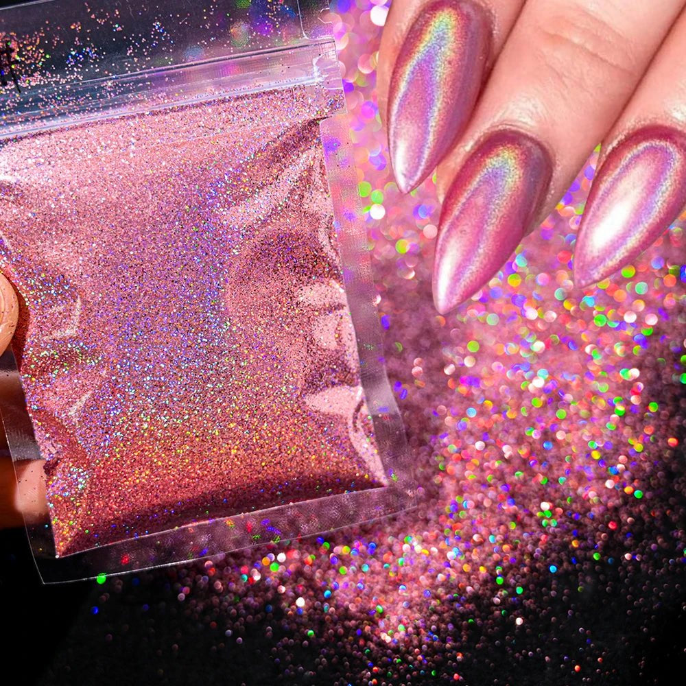 Polvo holográfico para decoración de uñas, pigmento cromado ultrafino, polvo metálico reflectante, purpurina para manicura, 0,2mm, 50g por bolsa - VibraStore