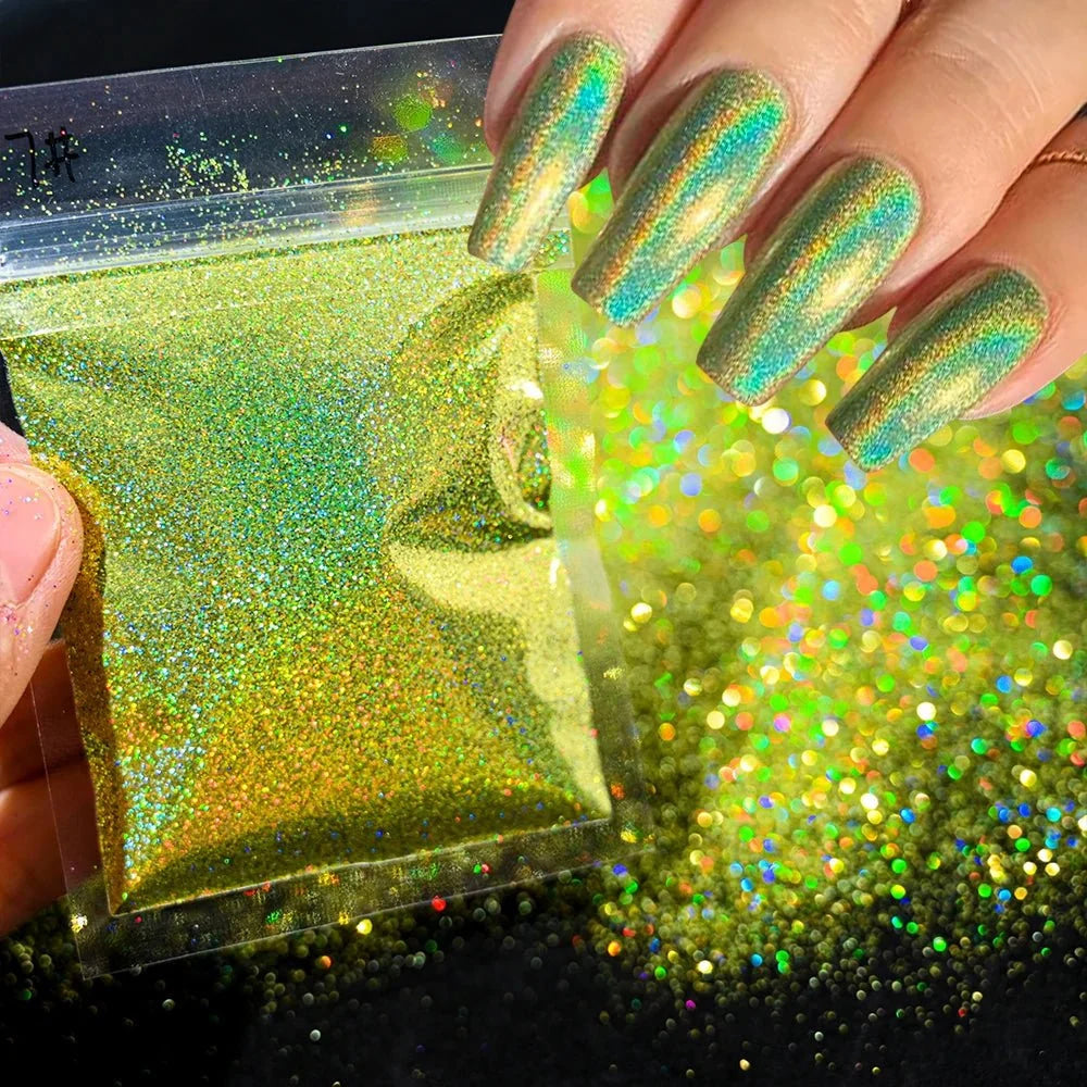 Polvo holográfico para decoración de uñas, pigmento cromado ultrafino, polvo metálico reflectante, purpurina para manicura, 0,2mm, 50g por bolsa - VibraStore